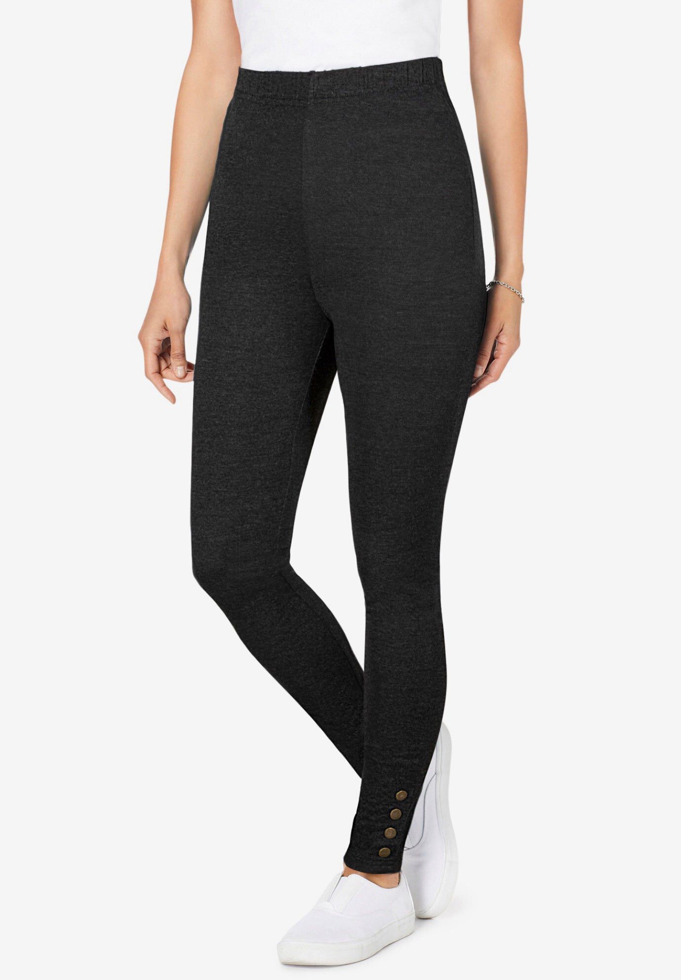 Stretch Cotton Snap-Trim Legging, HEATHER CHARCOAL, hi-res image number 0