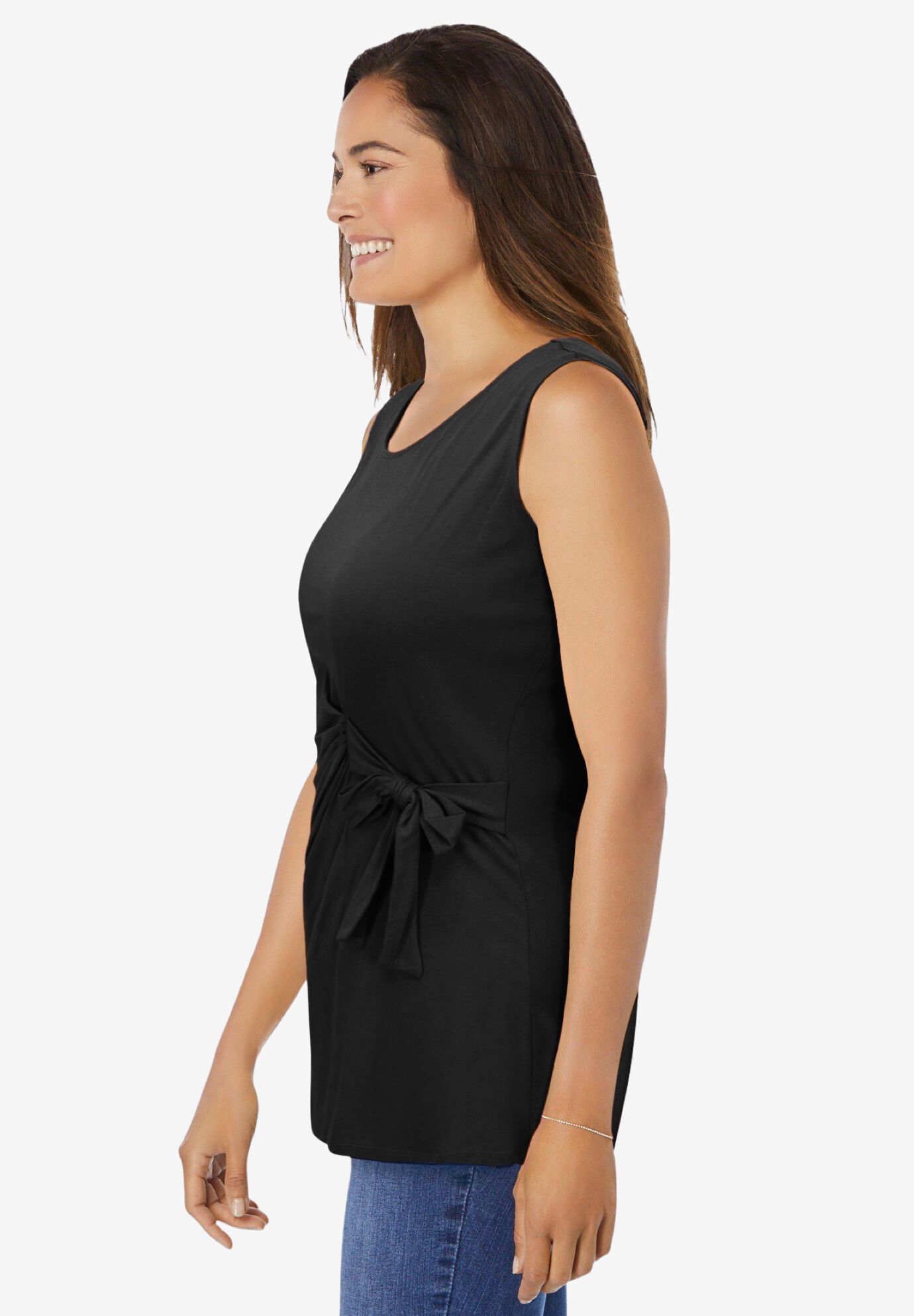 Sleeveless Side Tie Tank, BLACK, alternate image number 2