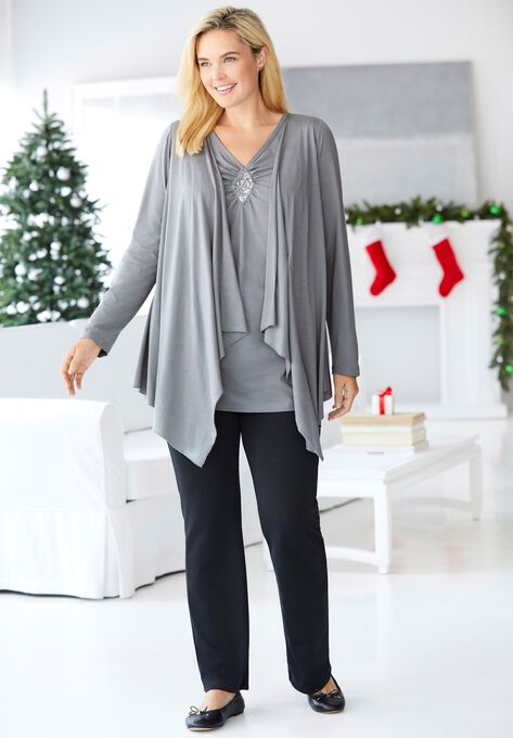 Layered look long top with sequined inset, , alternate image number null