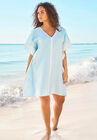 Contrast-Trim Chambray Cover Up, LIGHT WASH, hi-res image number null