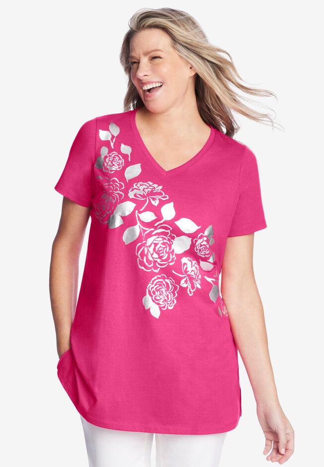 Short-Sleeve Foil Tunic, , alternate image number null