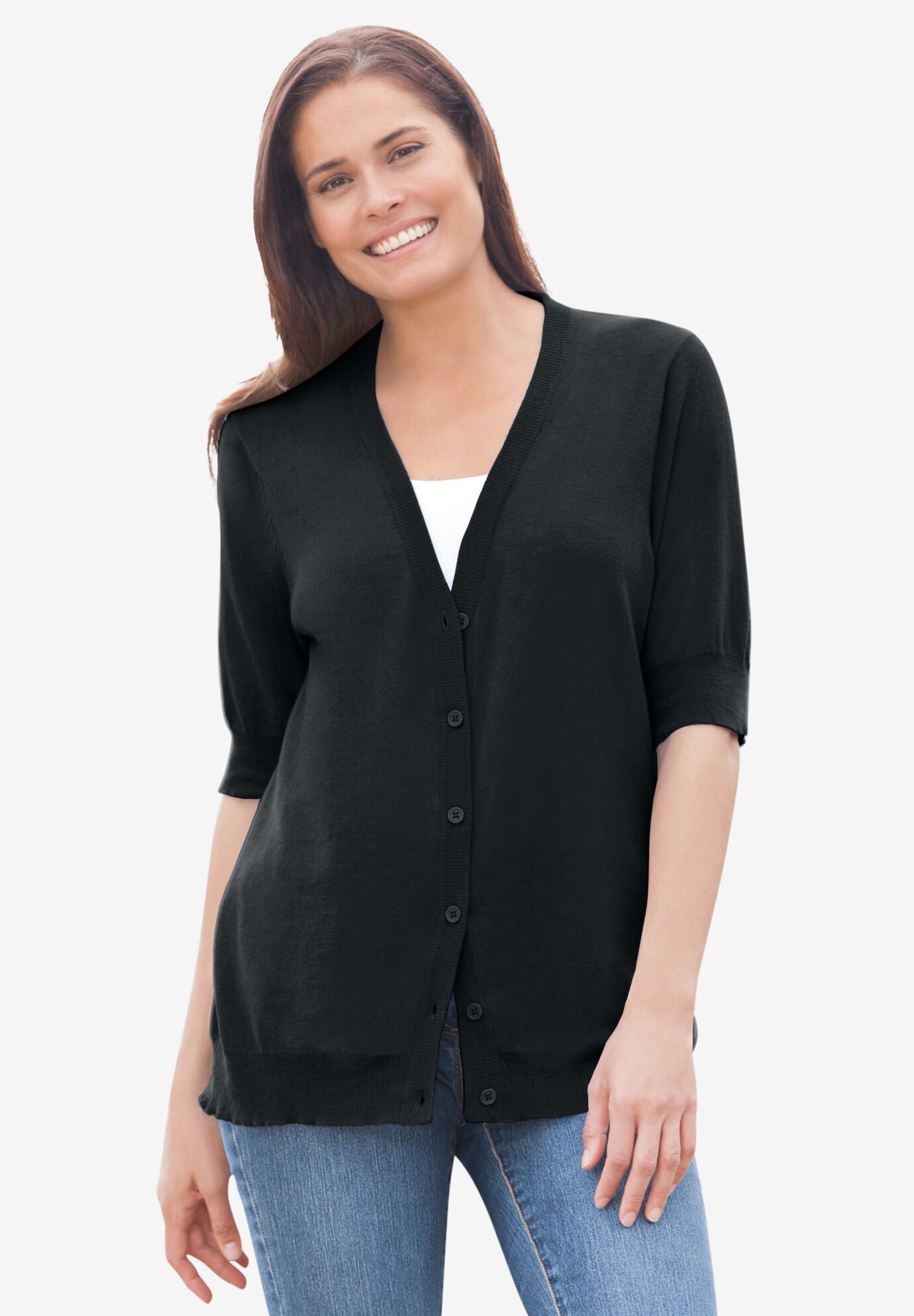 Lightweight Short Sleeve V Neck Cardigan Fullbeauty Outlet