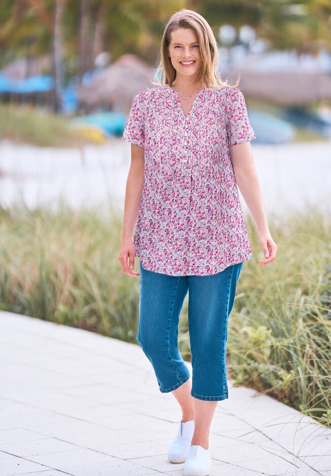 Pintucked Half-Button Tunic, , alternate image number 5