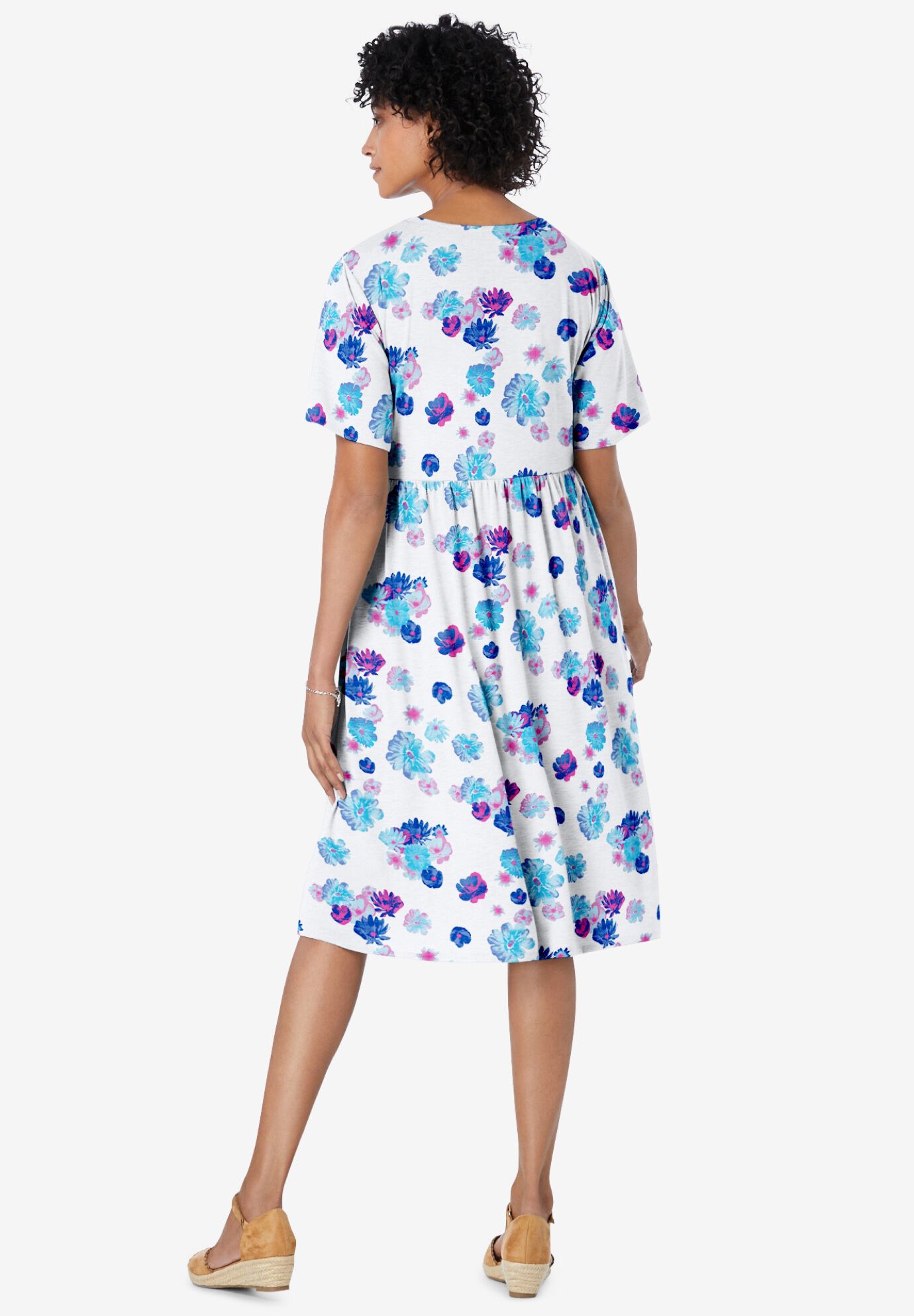 Empire Waist Tee Dress, WHITE SEAMIST FLORAL, on-hover image number 1