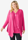Layered look long top with sequined inset, RASPBERRY SORBET, hi-res image number 0