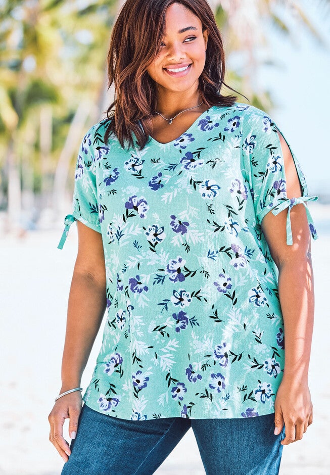 Cotton Gauze Slit-Sleeve Top, , alternate image number 3