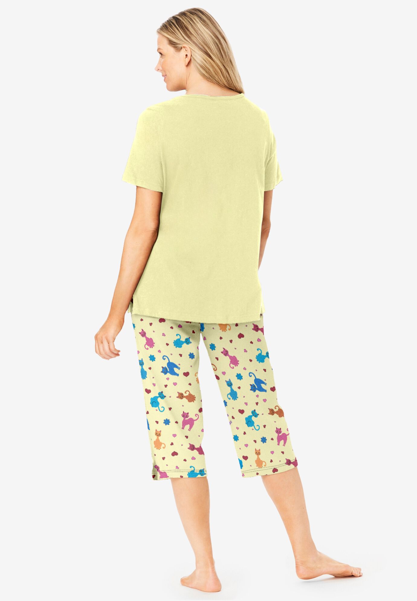 2-Piece Capri PJ Set, YELLOW CATS, on-hover image number 1