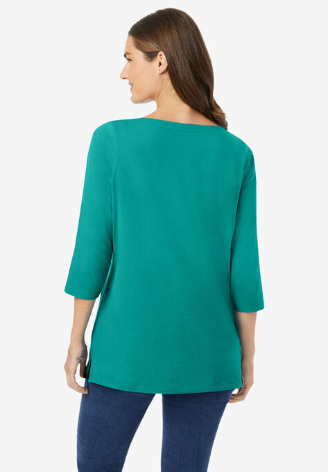 Perfect Three-Quarter Sleeve Boat-Neck Tee, , on-hover image number null