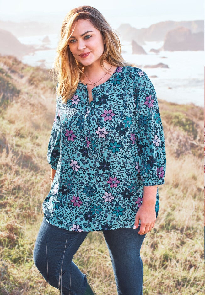 Mandarin Pleat-Back Blouse, , alternate image number null