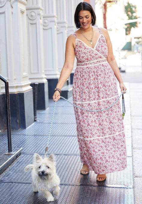 Floral Print Maxi Dress, OATMEAL BLOSSOM DITSY, hi-res image number null