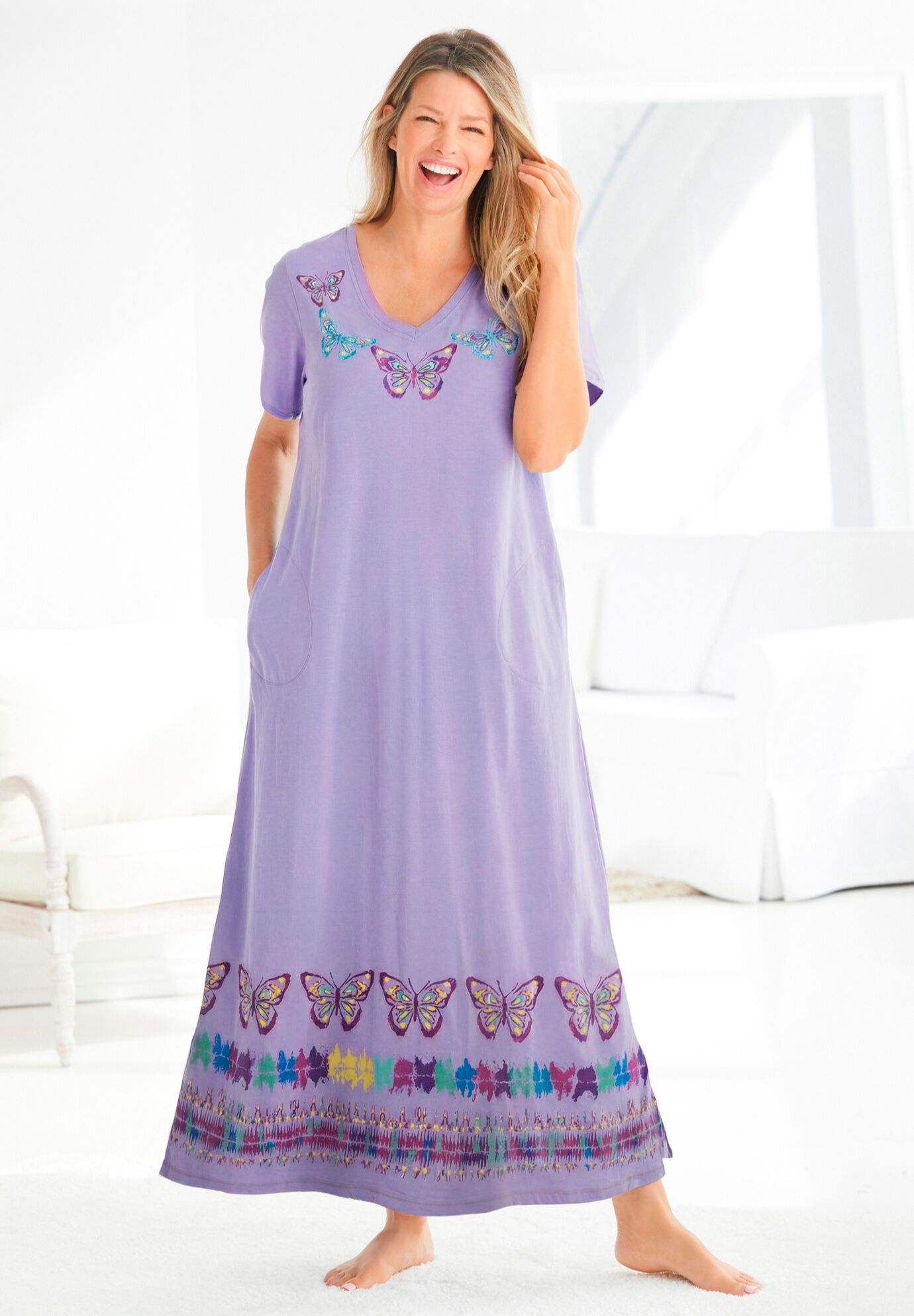 V-Neck Short Sleeve Maxi T-Shirt Lounger, , alternate image number 4