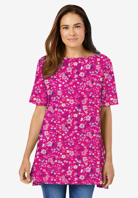 Perfect Printed Short-Sleeve Boatneck Tunic, , alternate image number null
