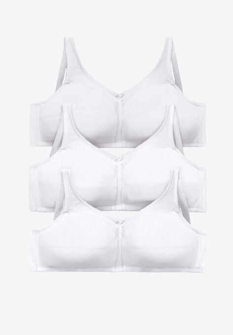3-Pack Cotton Wireless Bra, WHITE PACK, hi-res image number null