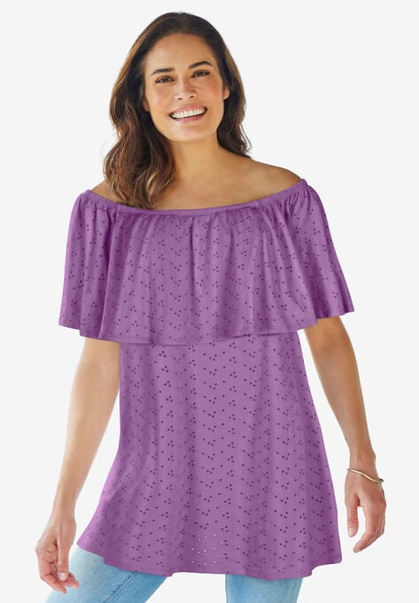 Off Shoulder Eyelet Tunic, PRETTY VIOLET, hi-res image number null