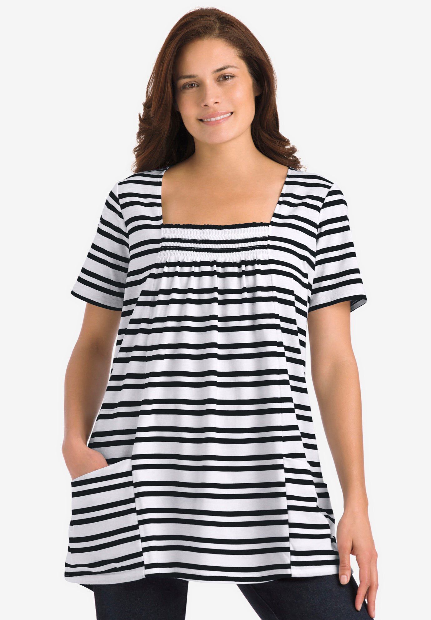 7-Day Smock Trapeze Tunic, BLACK DOUBLE STRIPE, hi-res image number 0