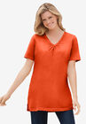 Perfect Short-Sleeve Shirred V-Neck Tunic, GRENADINE, hi-res image number null