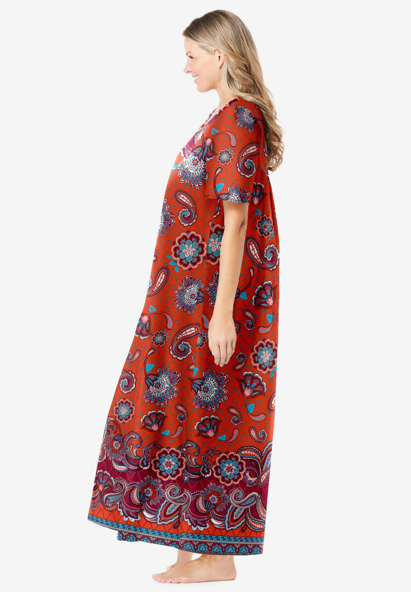 BIB-FRONT SHORT SLEEVE MAXI LOUNGER, ELECTRIC ORANGE BLOOM, alternate image number 2