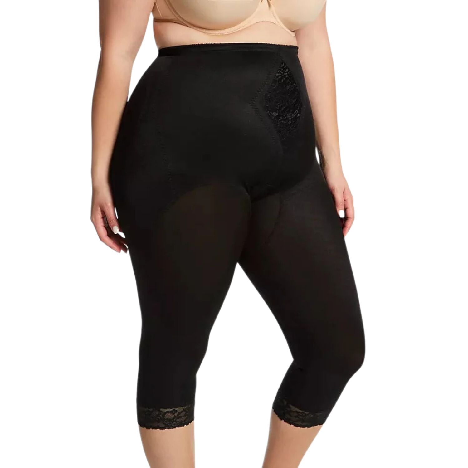 Moderate Control Waistline Capri Pant Liner with Tummy Control Panel Memory Compression Fabric 6265, BLACK, alternate image number 2