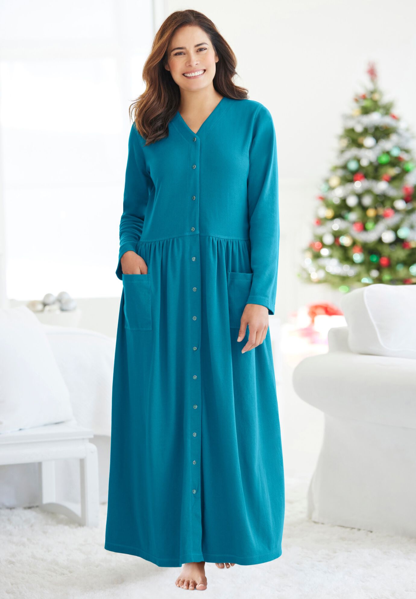Long Snap-Front Knit Lounger, , alternate image number 6