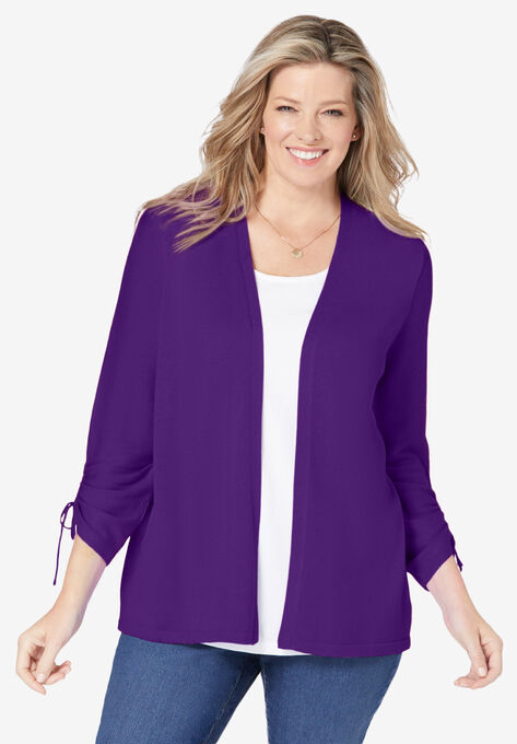 Ruched Sleeve Cardigan, RADIANT PURPLE, hi-res image number null