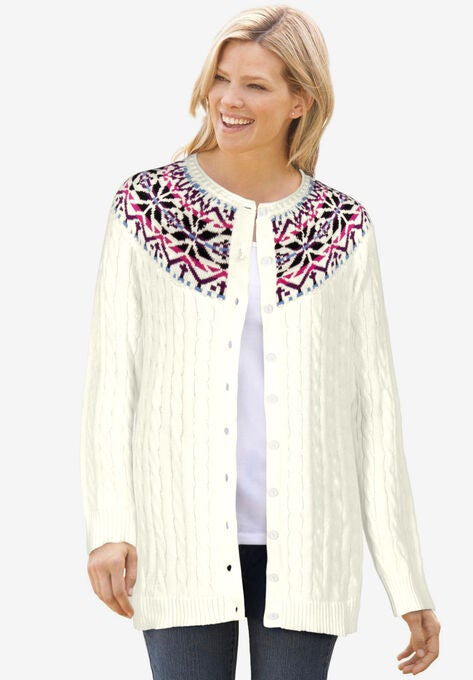 Fair Isle Cardigan, IVORY FAIR ISLE STRIPE, hi-res image number null