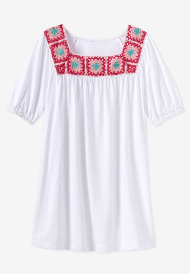 Square Neck Crochet Tunic, , alternate image number 1