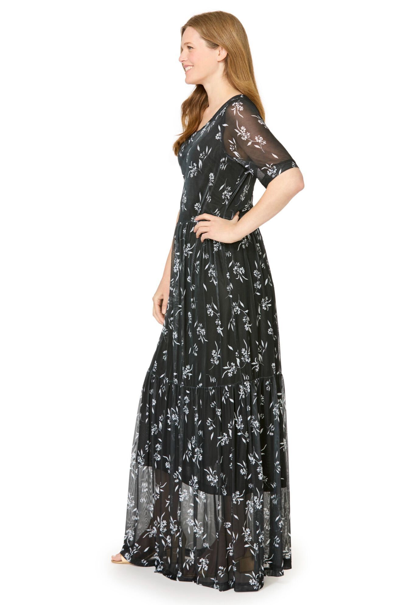 Miracle Mesh Maxi Dress, BLACK PETALS, alternate image number 2