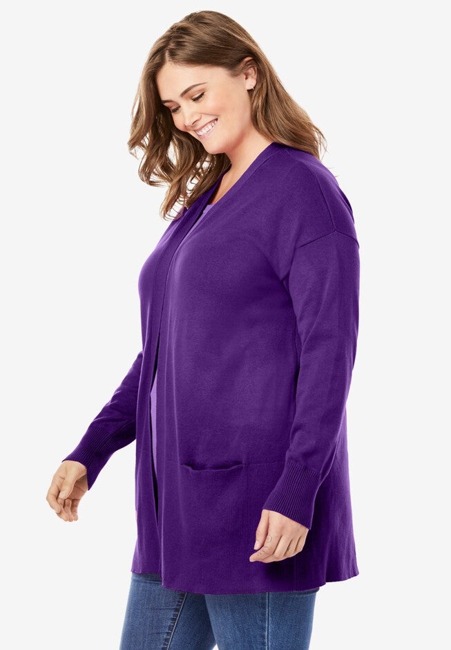 Perfect Cotton Open Front Cardigan, , alternate image number 2