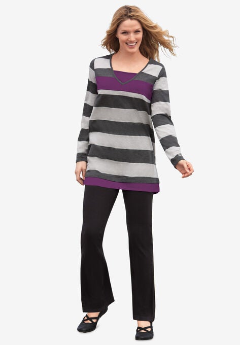 Layered Look Striped Tunic, PLUM PURPLE STRIPE, hi-res image number null