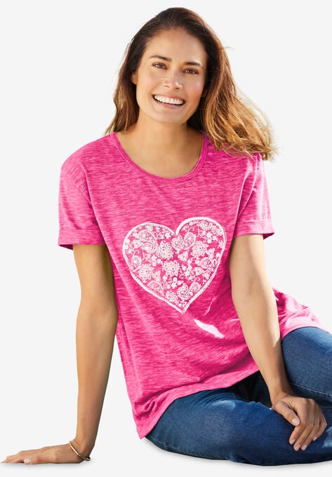 Marled Cuffed-Sleeve Tee, , hi-res image number null