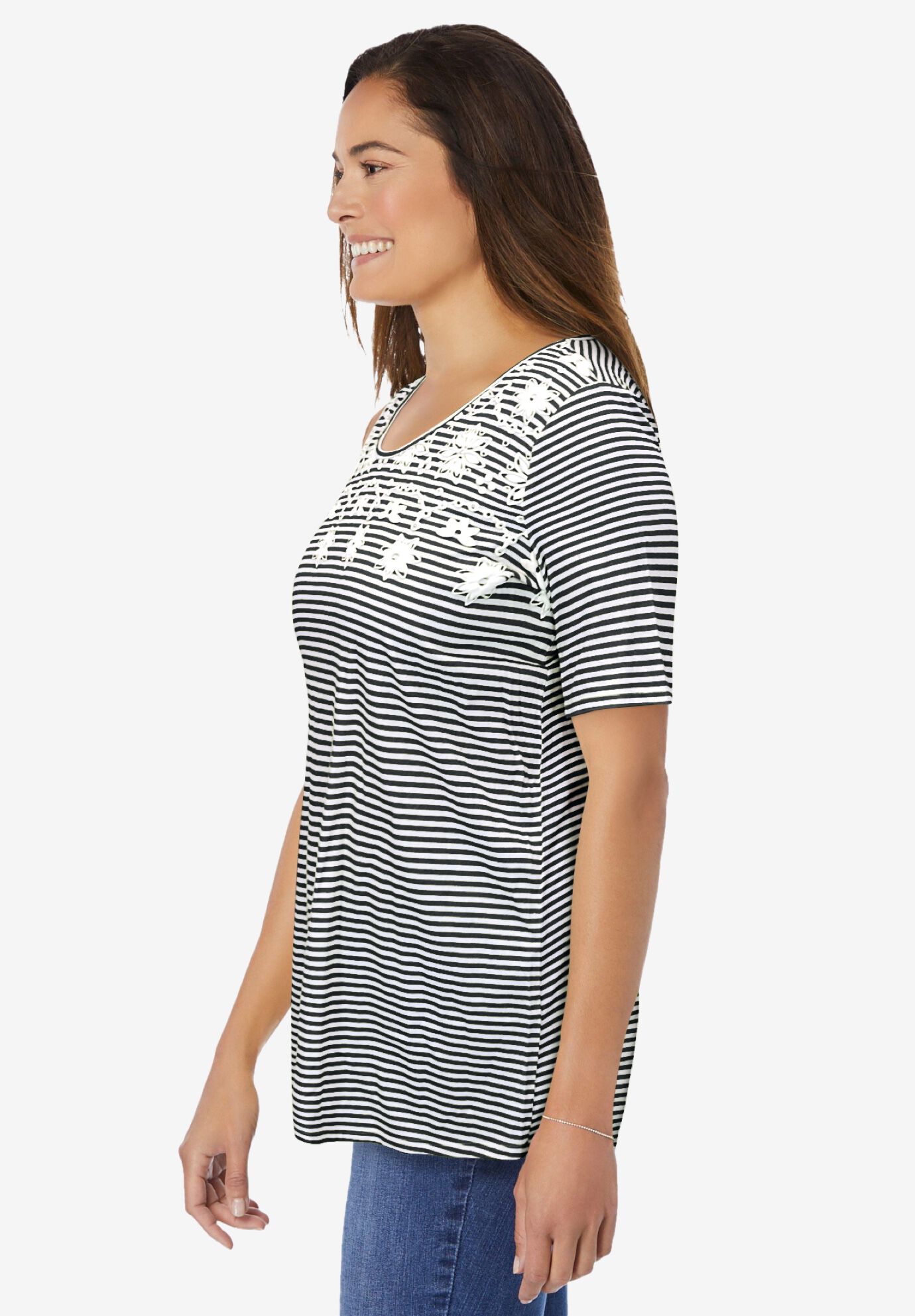 Striped Tee, BLACK MINI STRIPE, alternate image number 2