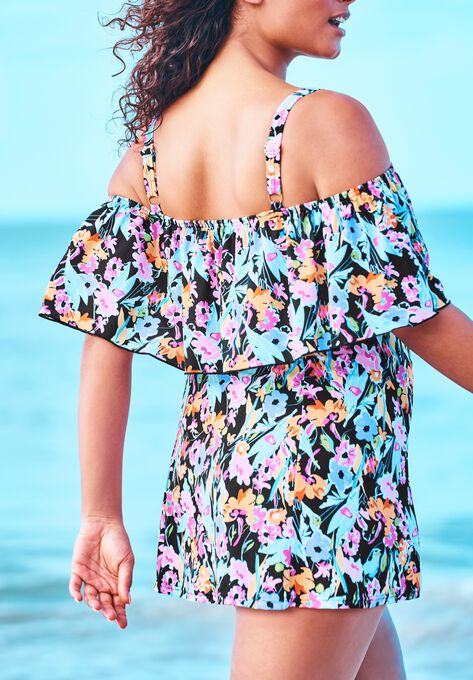 Off-The-Shoulder Flounce Swim Dress , , on-hover image number null