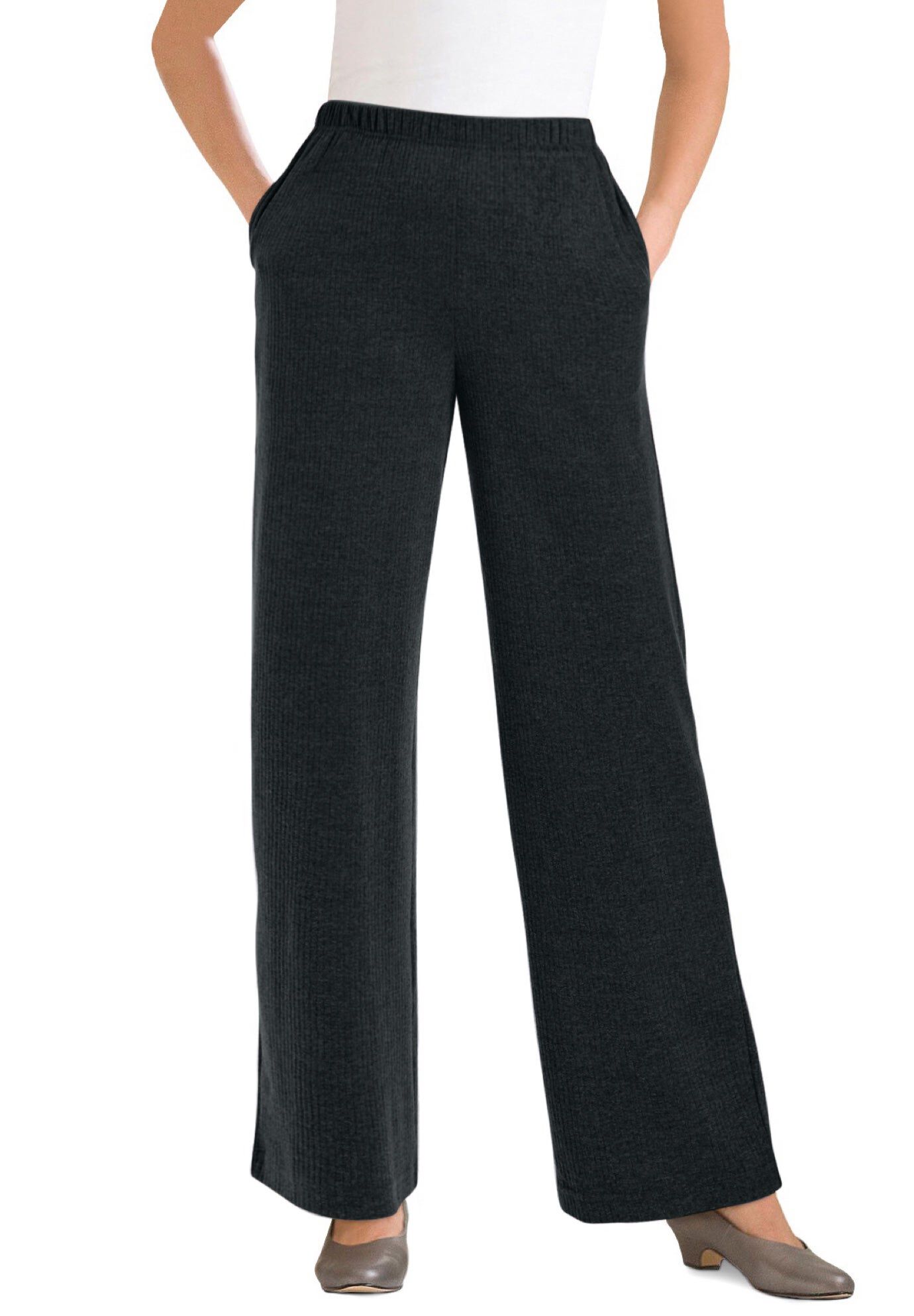 7-Day Rib-Knit Wide-Leg Pull-On Pants, HEATHER CHARCOAL, hi-res image number 0