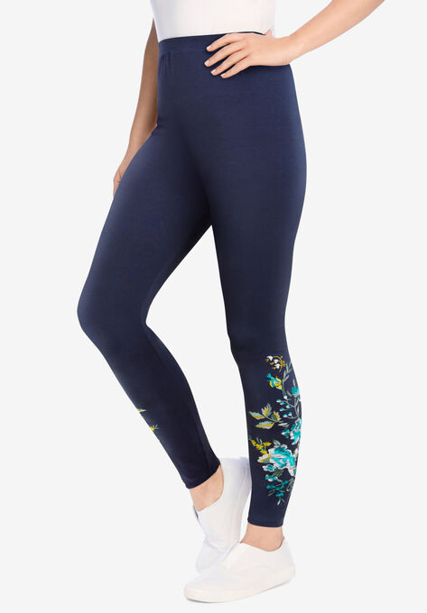 Stretch Cotton Embroidered Legging, NAVY FLORAL EMBROIDERY, hi-res image number null