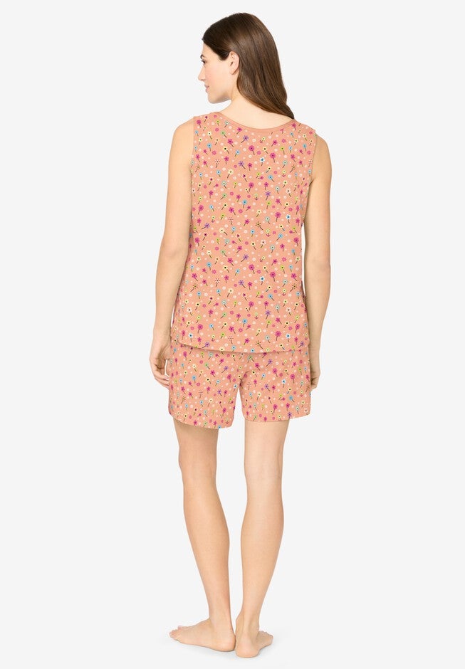 2-Piece Sleeveless Tee and Shorts PJ Set, HONEY PEACH FLORAL, on-hover image number 1