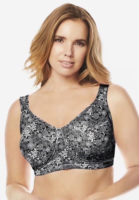 Wireless Microfiber T-Shirt Bra, BLACK FLOWER GARDEN, hi-res image number null