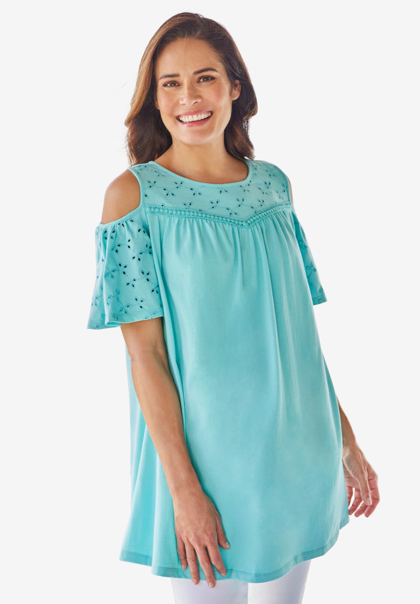 Eyelet Cold-Shoulder Tunic, AZURE, hi-res image number 0