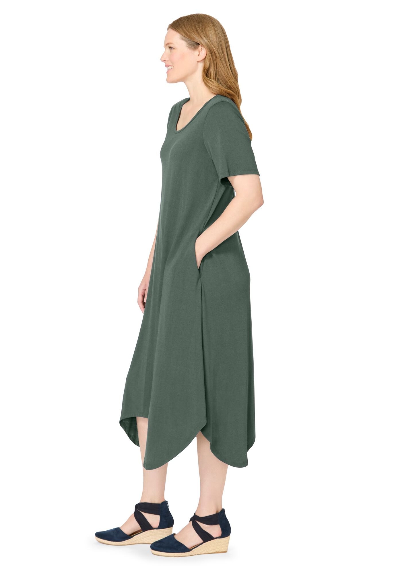 Drape Hem Dress, PINE, alternate image number 2