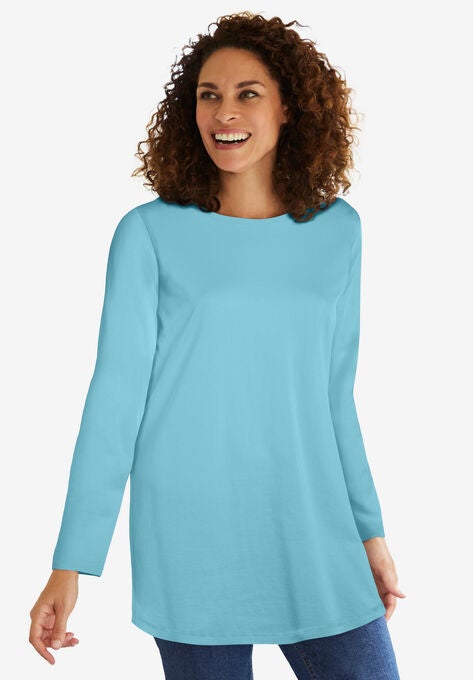 Long Sleeve Crewneck Perfect Tunic, SEAMIST BLUE, hi-res image number null