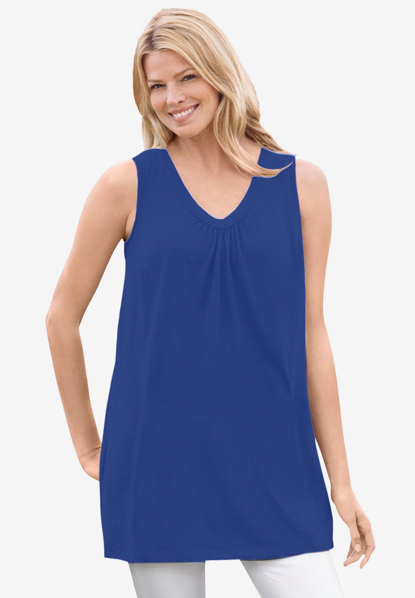 Perfect Sleeveless Shirred V-Neck Tunic, , alternate image number 4