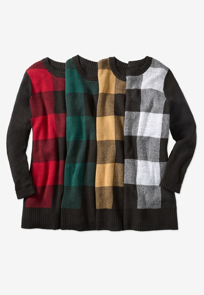 Buffalo Plaid Pullover Sweater, , alternate image number null