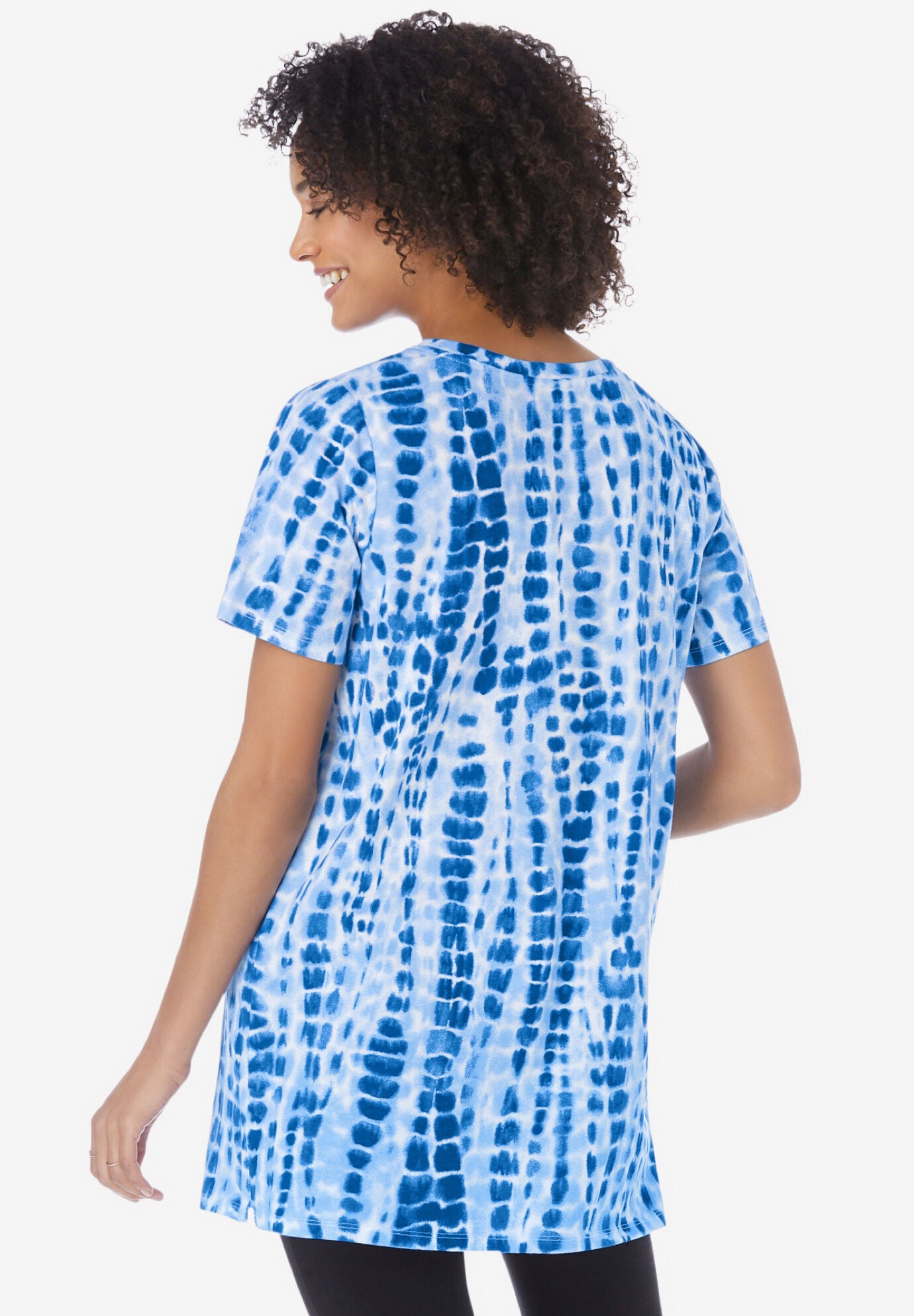 V-Neck Tie-Dye Tunic, BRIGHT COBALT TIE DYE, on-hover image number 1