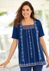 Embroidered Square Neck Tee, , alternate image number null