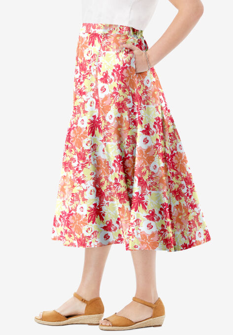 Print Linen-Blend Skirt, , alternate image number null