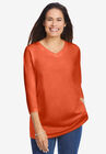 Perfect Three-Quarter Sleeve V-Neck Tee, GRENADINE, hi-res image number null
