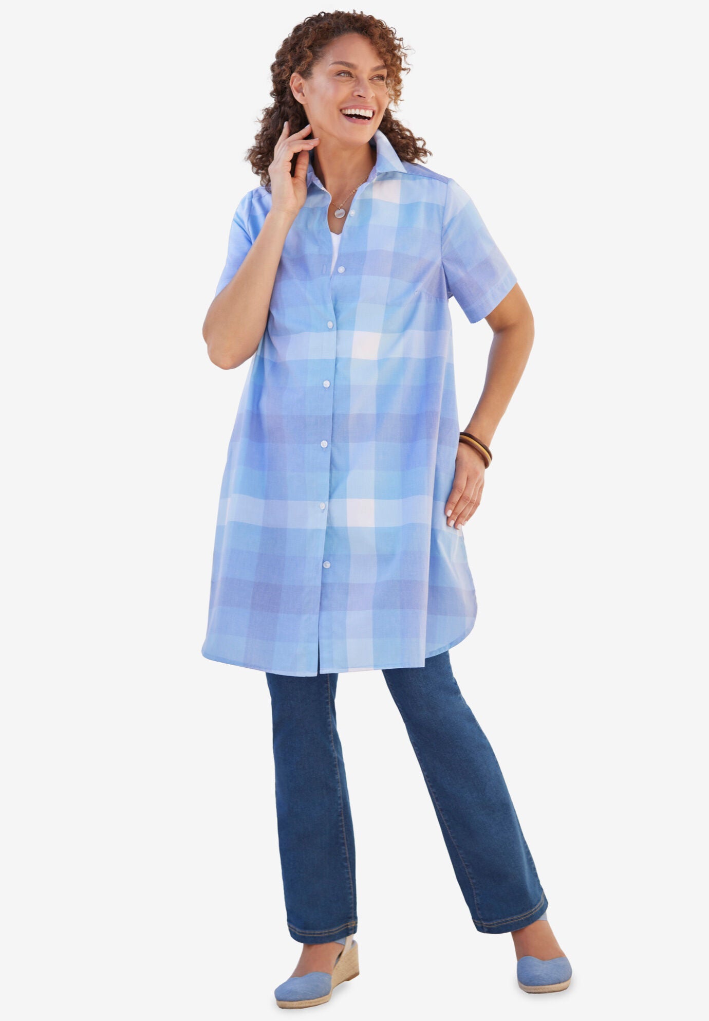 Longer-Length Button-Front Tunic, , alternate image number 1