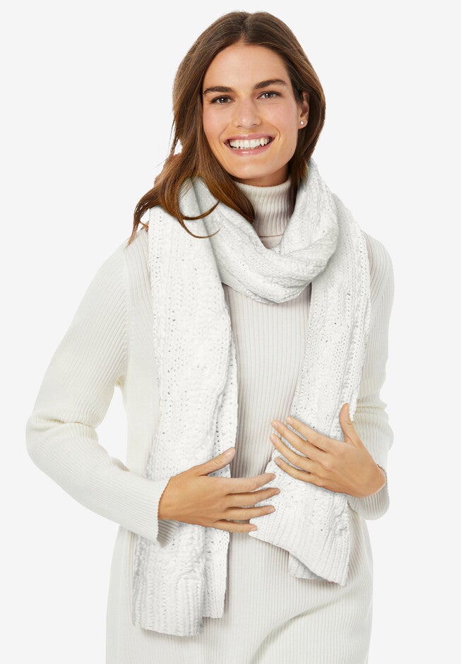 Cable Knit Scarf, IVORY, hi-res image number null