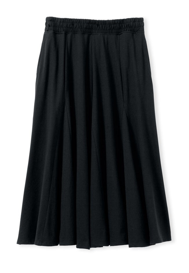 Wide Elastic Waist Skirt, BLACK, alternate image number 2