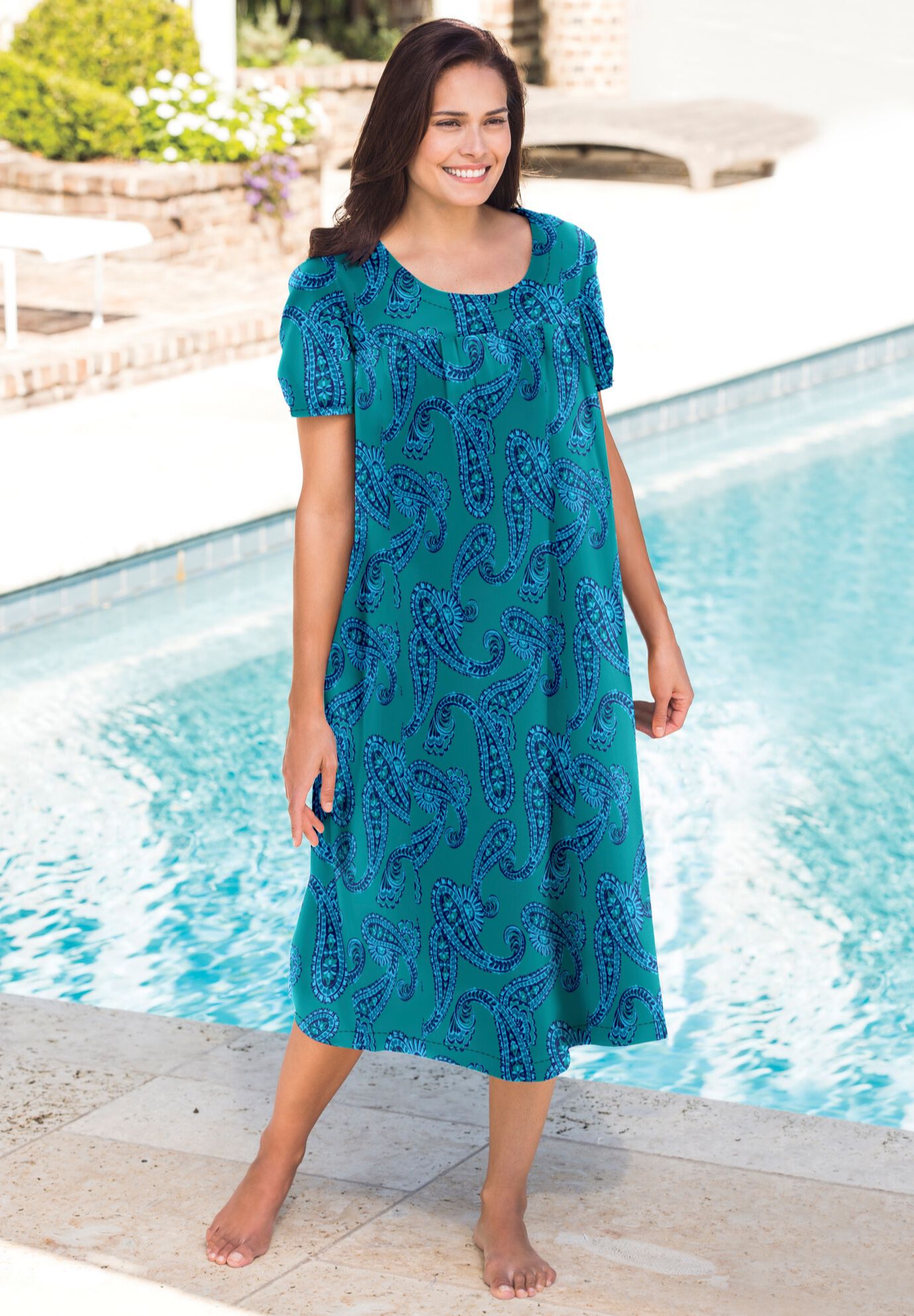 Short Print Shirred Lounger, , alternate image number 5