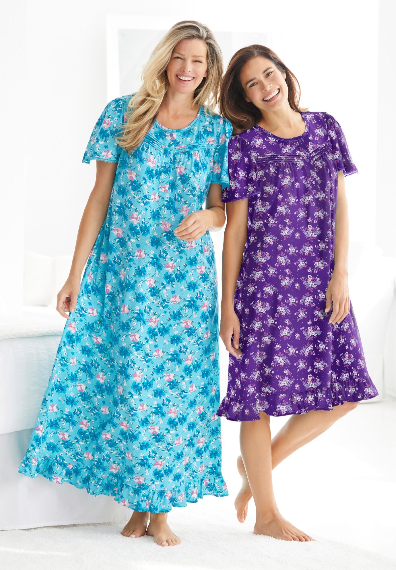 Short Floral Print Cotton Gown, , alternate image number 6